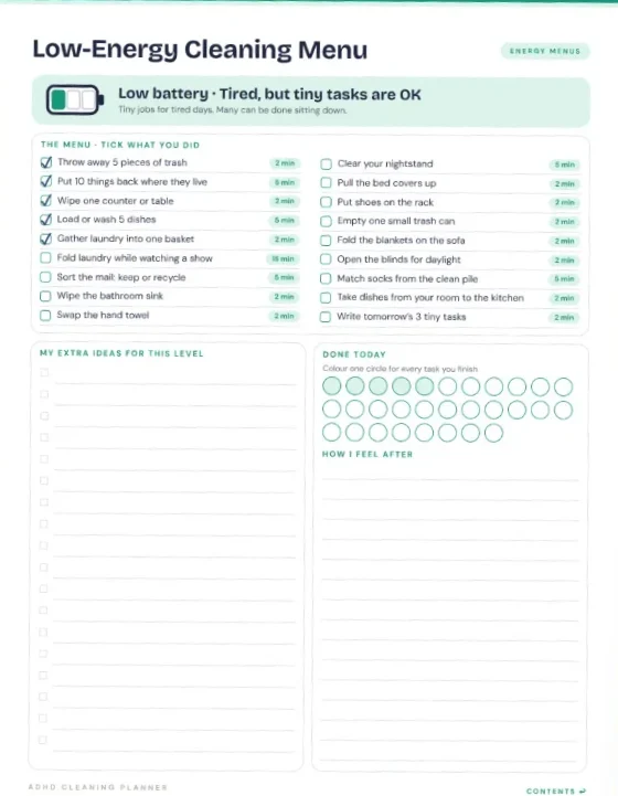 Printable page from ADHD Cleaning Planner Bundle