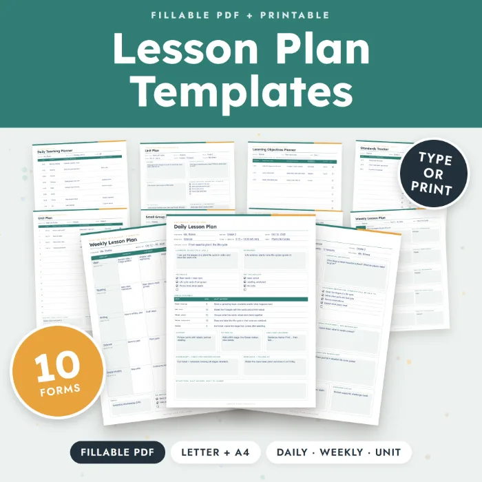 Lesson Plan Templates Fillable PDF