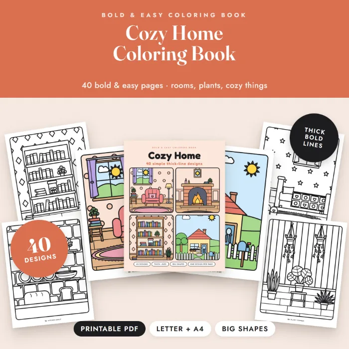 Bold & Easy Coloring Book: Cozy Home