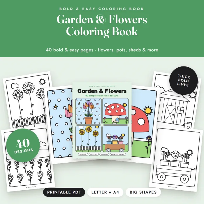 Bold & Easy Coloring Book: Garden & Flowers